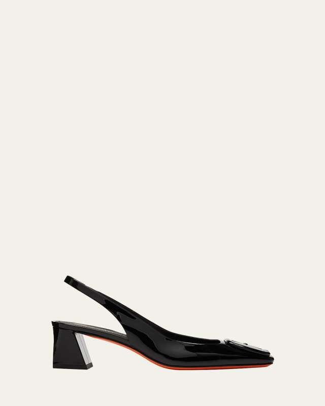 Lemon Patent Buckle Slingback Pumps